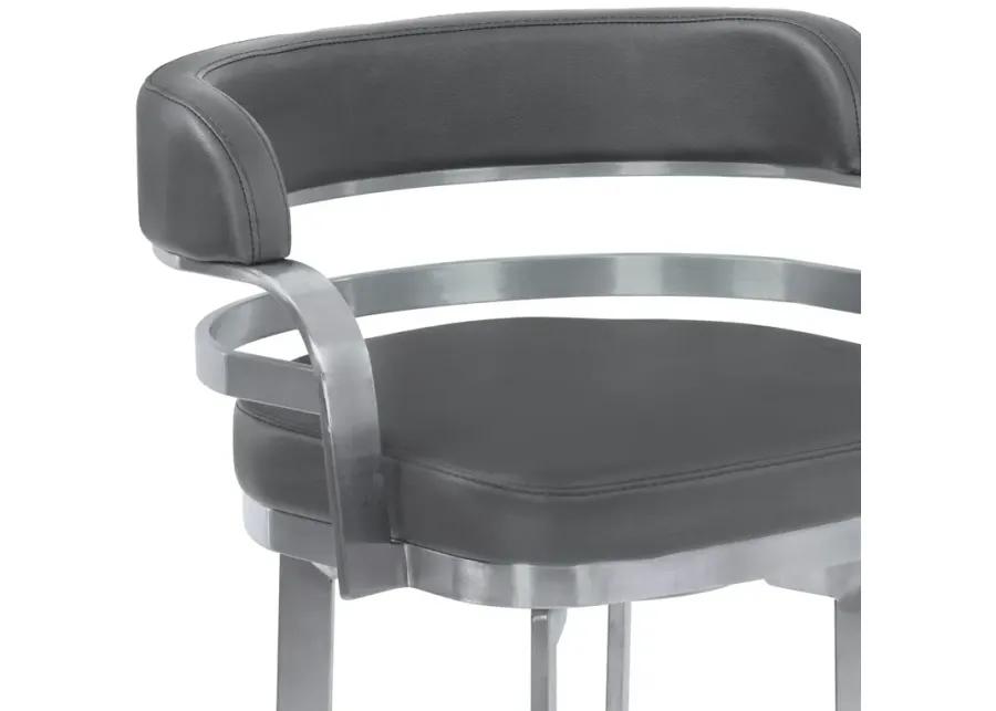 Prinz 30" Bar Height Swivel Grey Faux Leather and Brushed Stainless Steel Bar Stool