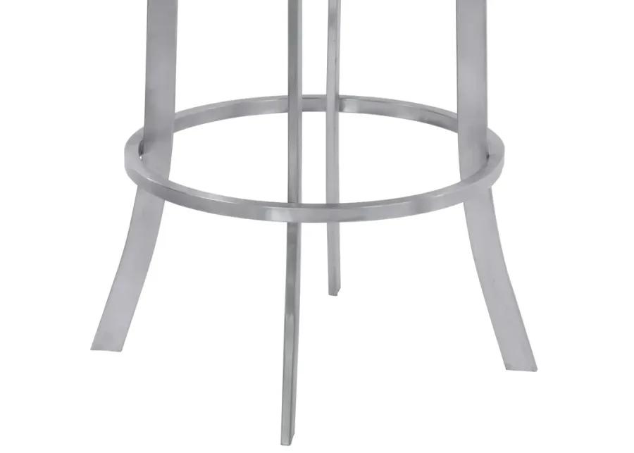 Prinz 30" Bar Height Swivel Grey Faux Leather and Brushed Stainless Steel Bar Stool