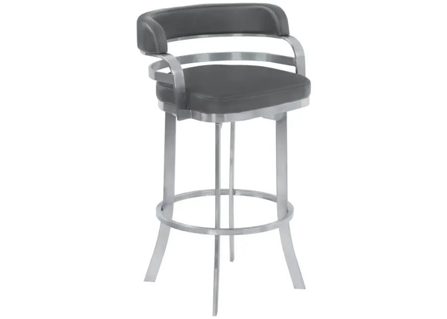 Prinz 30" Bar Height Swivel Grey Faux Leather and Brushed Stainless Steel Bar Stool