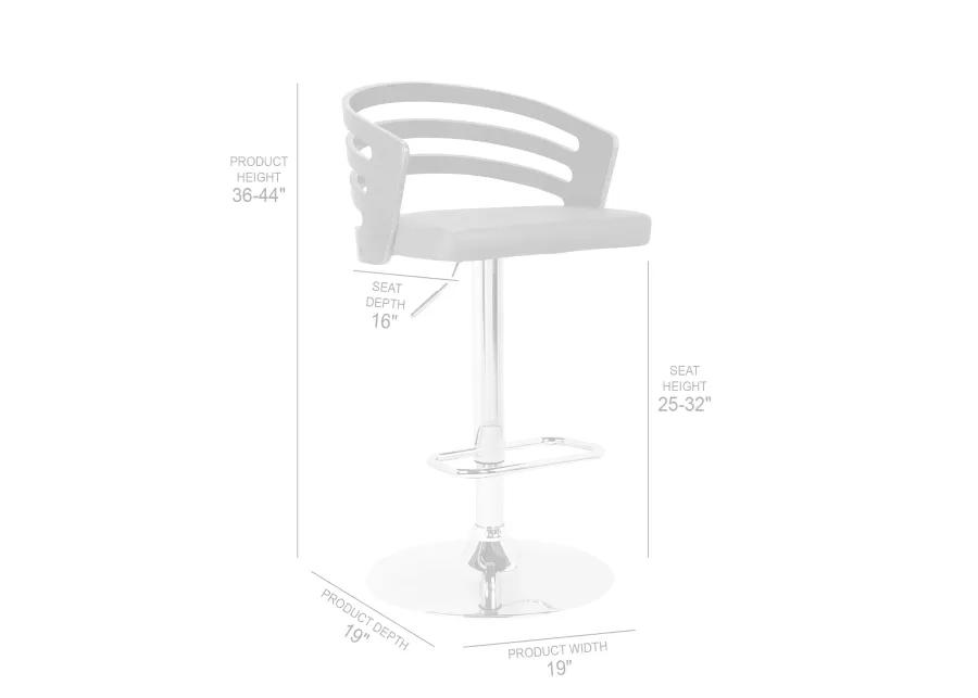 Adele Adjustable Height Swivel Grey Faux Leather and Walnut Wood Bar Stool with Chrome Base