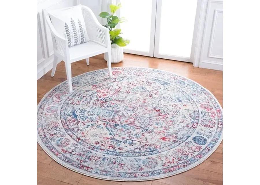 Brentwood 832 Ivory / Blue 3' X 3' Round Round Powerloomed Rug