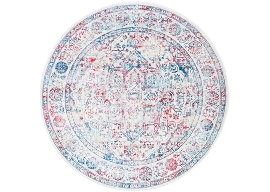 Brentwood 832 Ivory / Blue 3' X 3' Round Round Powerloomed Rug