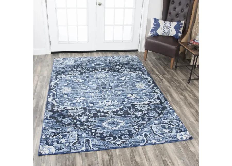 Panache Blue/Ivory Central Medallion Polypropylene 3'3" x 5'3" Rectangle Rug