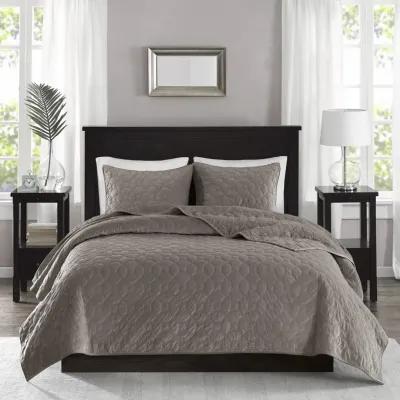 Madison Park Harper Taupe 3 Piece Velvet Quilt Set