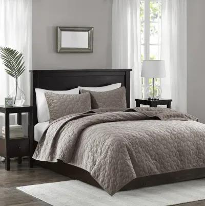 Madison Park Harper Taupe 3 Piece Velvet Quilt Set