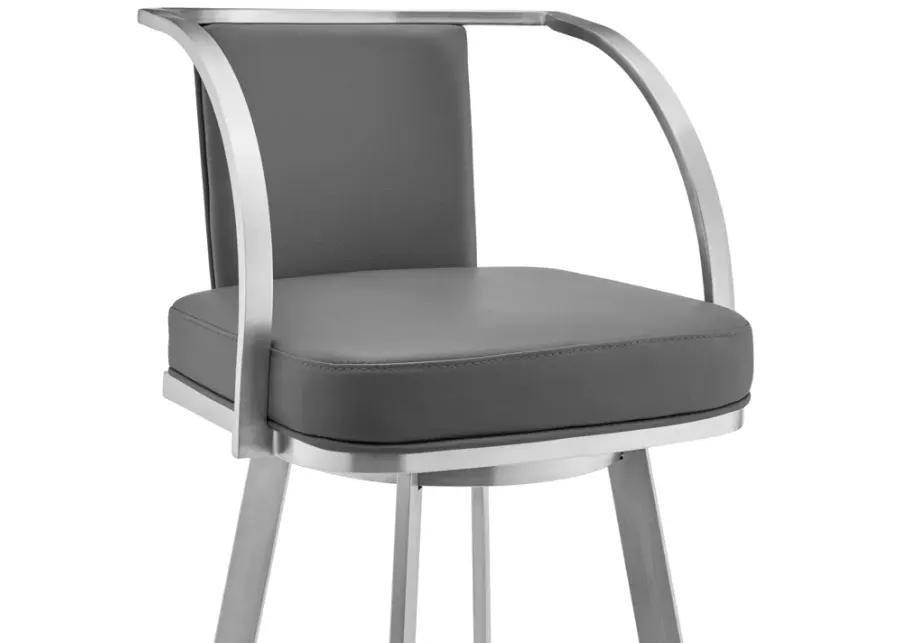 Sandringham 30" Gray Faux Leather and Brushed Stainless Steel Swivel Bar Stool