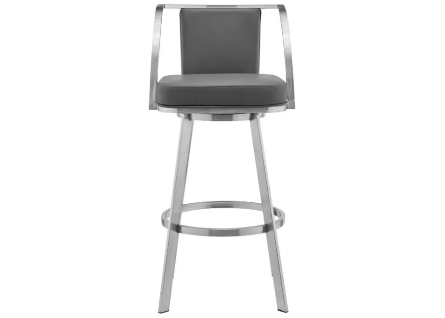 Sandringham 30" Gray Faux Leather and Brushed Stainless Steel Swivel Bar Stool