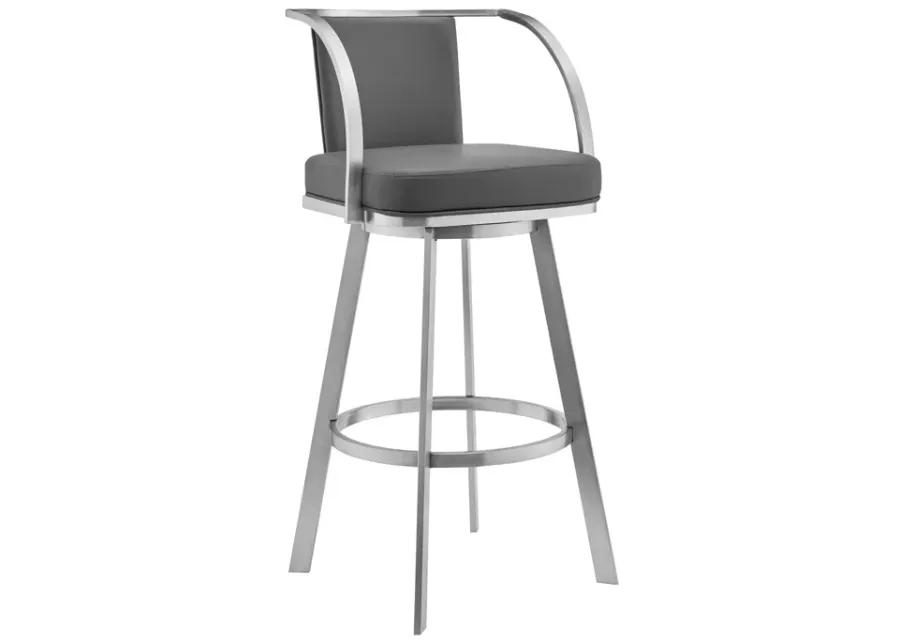 Sandringham 30" Gray Faux Leather and Brushed Stainless Steel Swivel Bar Stool