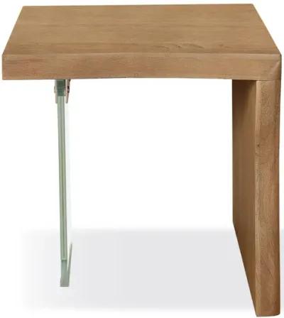 One Live-Edge White Oak and Glass End Table in Bisque