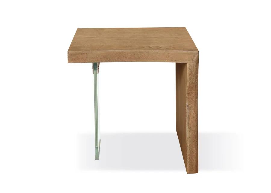 One Live-Edge White Oak and Glass End Table in Bisque