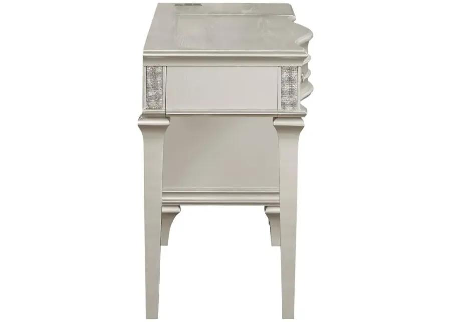 Evangeline 4-drawer Vanity Table with Faux Diamond Trim Silver and Ivory