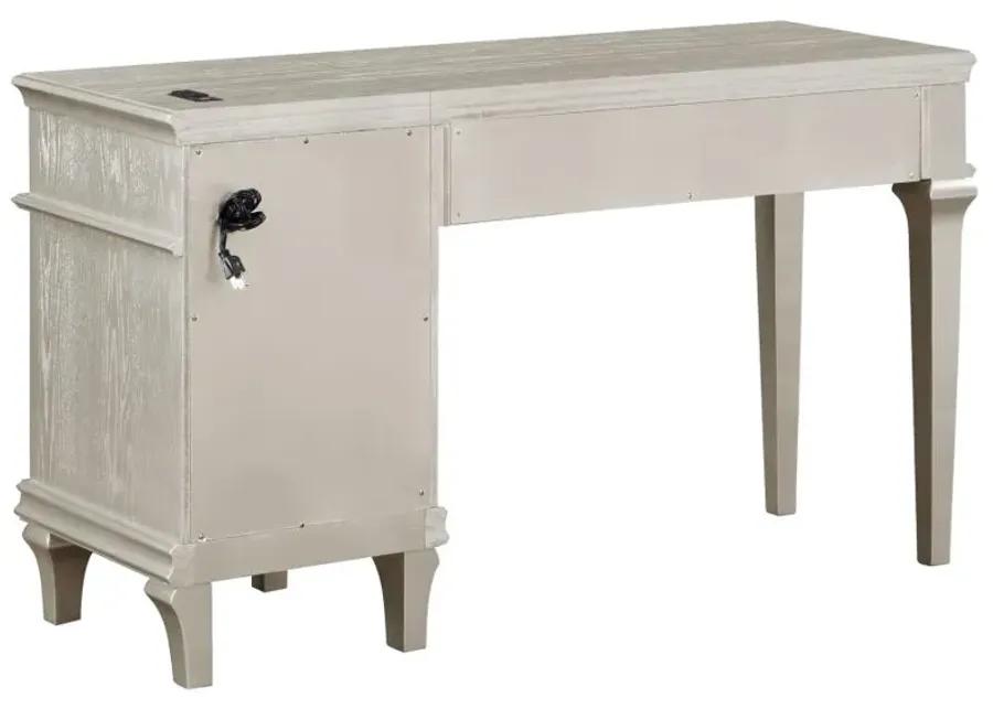 Evangeline 4-drawer Vanity Table with Faux Diamond Trim Silver and Ivory