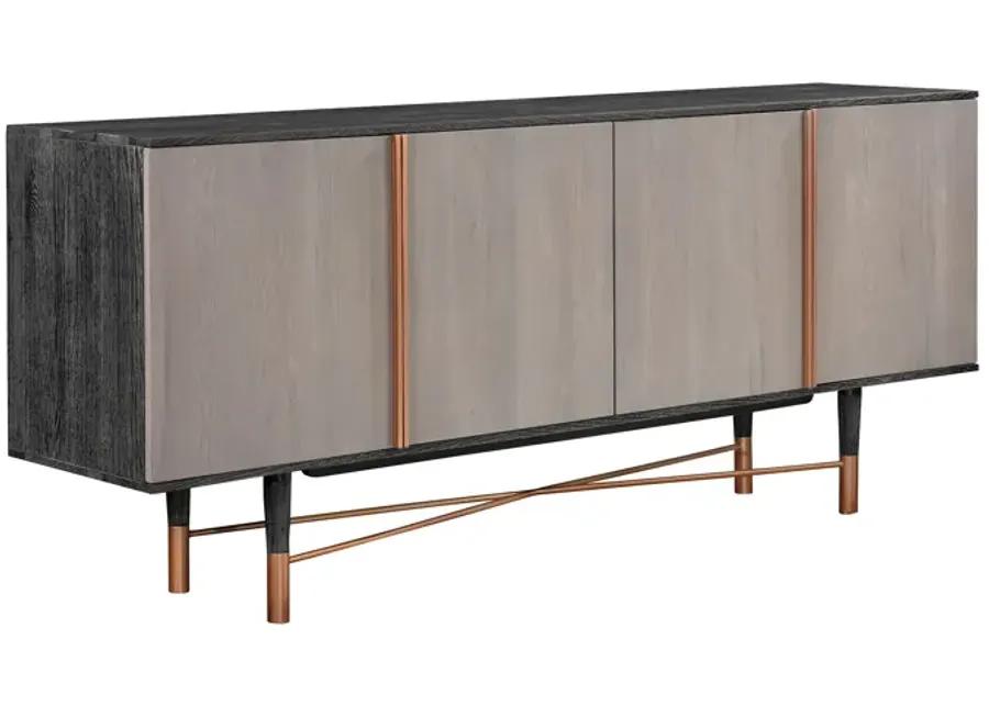 Turin Rustic Oak Wood Sideboard Cabinet with Copper Accent