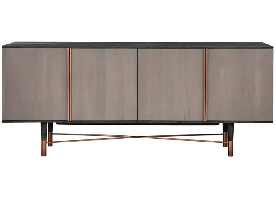 Turin Rustic Oak Wood Sideboard Cabinet with Copper Accent