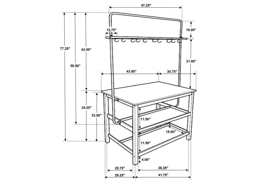 Hollis Kitchen Island Counter Height Table with Pot Rack Brown and White