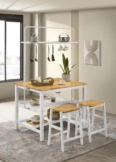 Hollis Kitchen Island Counter Height Table with Pot Rack Brown and White