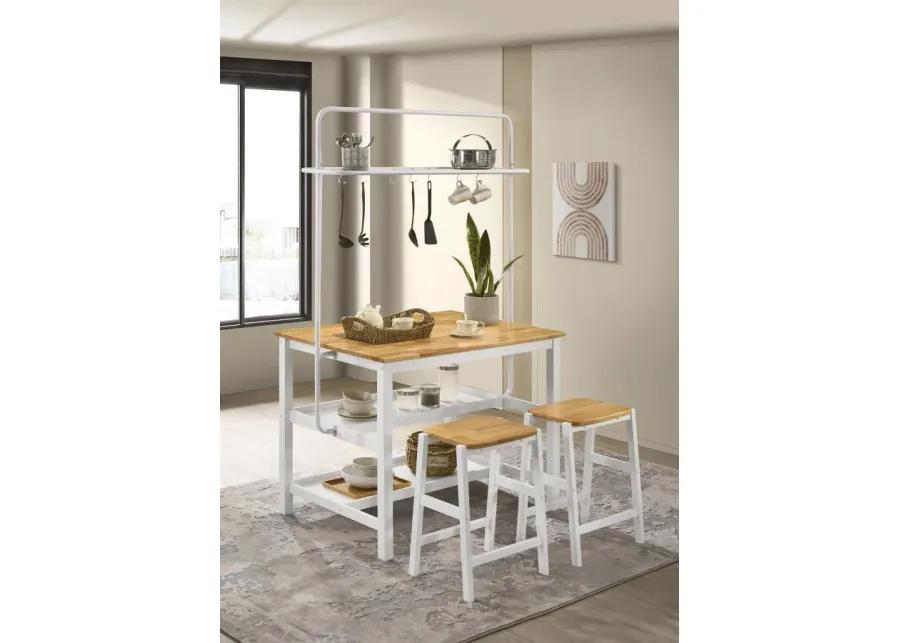 Hollis Kitchen Island Counter Height Table with Pot Rack Brown and White