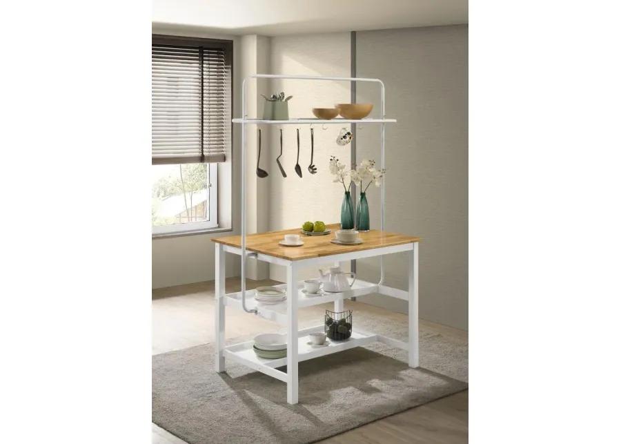 Hollis Kitchen Island Counter Height Table with Pot Rack Brown and White