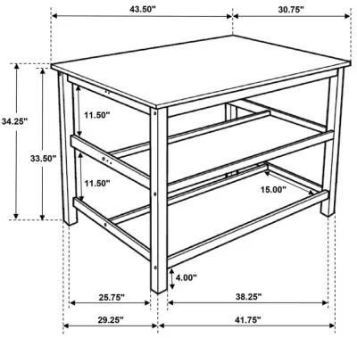 Hollis Kitchen Island Counter Height Table with Pot Rack Brown and White