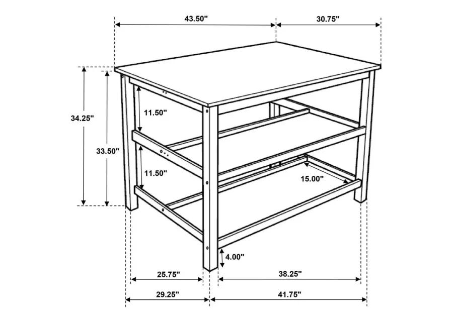 Hollis Kitchen Island Counter Height Table with Pot Rack Brown and White