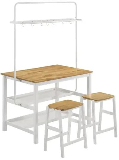 Hollis Kitchen Island Counter Height Table with Pot Rack Brown and White