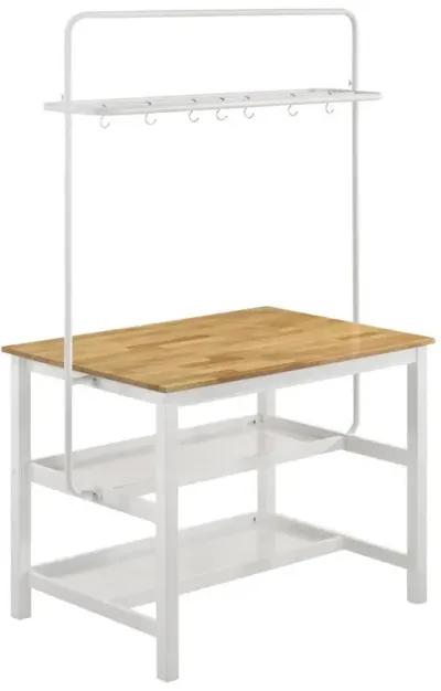 Hollis Kitchen Island Counter Height Table with Pot Rack Brown and White