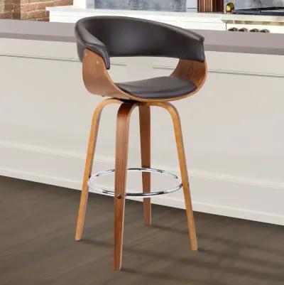 Julyssa 26" Counter Height Swivel Brown Faux Leather and Walnut Wood Bar Stool