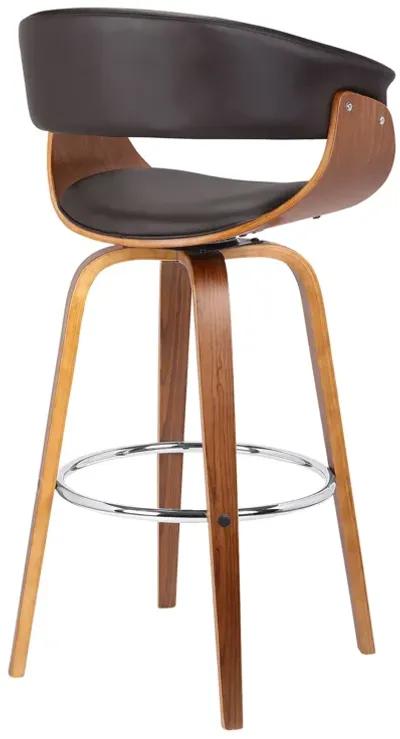 Julyssa 26" Counter Height Swivel Brown Faux Leather and Walnut Wood Bar Stool