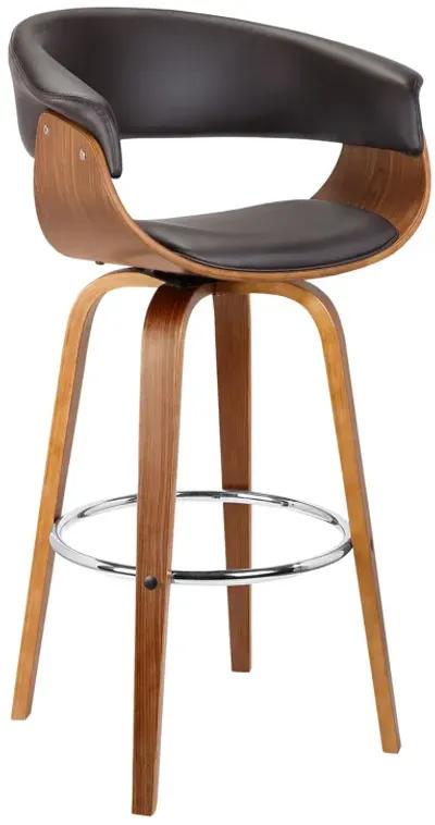 Julyssa 26" Counter Height Swivel Brown Faux Leather and Walnut Wood Bar Stool