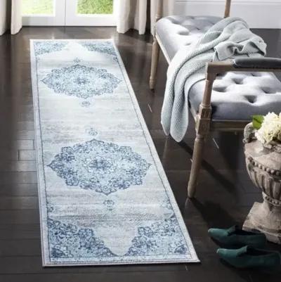 Brentwood 849 Navy / Light Grey 2' X 6' Runner Powerloomed Rug