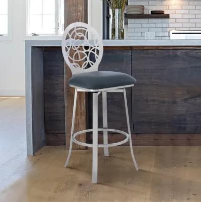 Lotus Contemporary 30" Bar Height Barstool in Brushed Stainless Steel Finish and Gray Faux Leather