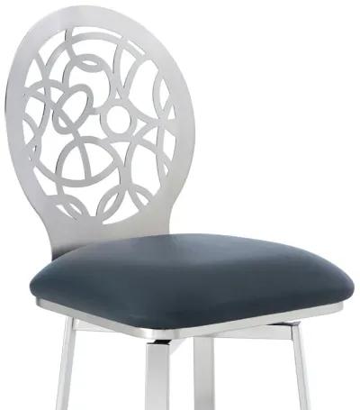 Lotus Contemporary 30" Bar Height Barstool in Brushed Stainless Steel Finish and Gray Faux Leather