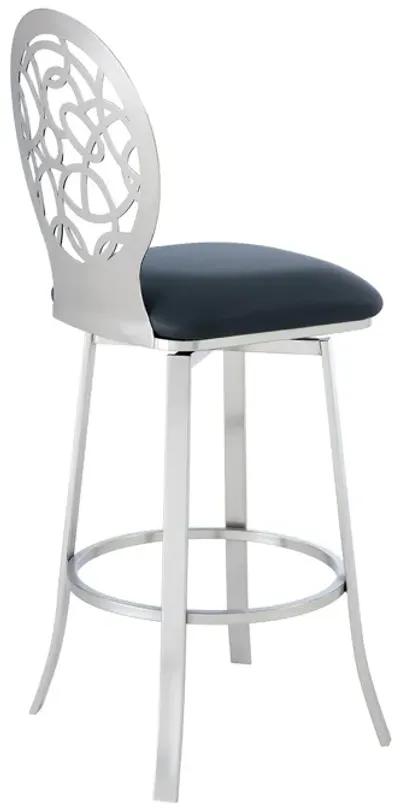 Lotus Contemporary 30" Bar Height Barstool in Brushed Stainless Steel Finish and Gray Faux Leather