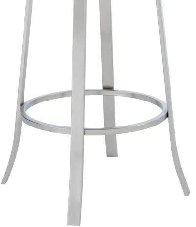 Lotus Contemporary 30" Bar Height Barstool in Brushed Stainless Steel Finish and Gray Faux Leather