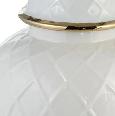 Cer, 20"h Rope Temple Jar, White/gold