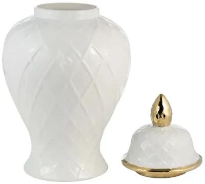 Cer, 20"h Rope Temple Jar, White/gold