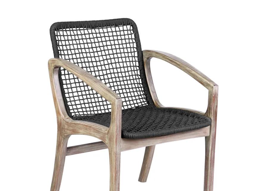 Brighton Outdoor Patio Dining Chair in Light Eucalyptus Wood and Charcoal Rope