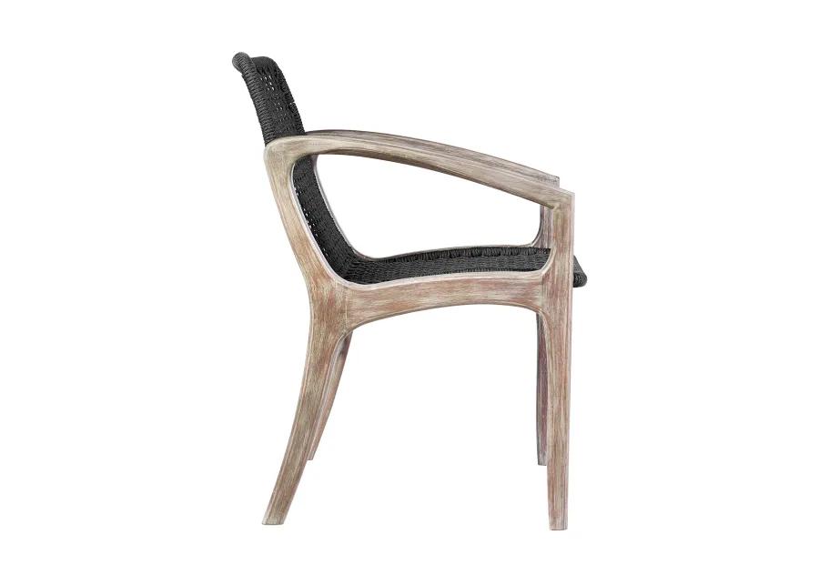 Brighton Outdoor Patio Dining Chair in Light Eucalyptus Wood and Charcoal Rope