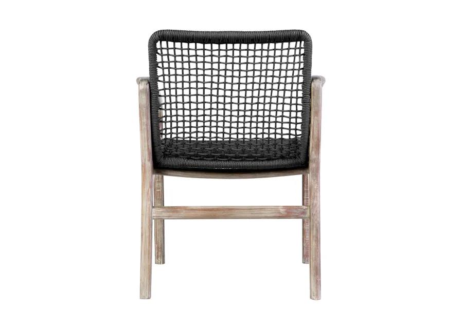 Brighton Outdoor Patio Dining Chair in Light Eucalyptus Wood and Charcoal Rope