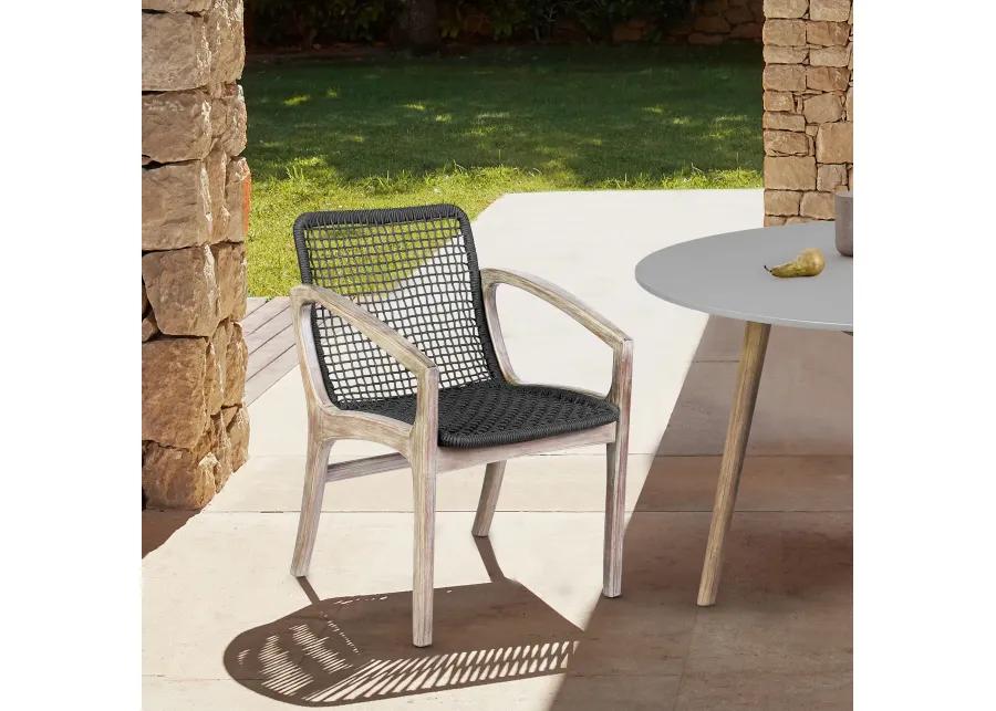 Brighton Outdoor Patio Dining Chair in Light Eucalyptus Wood and Charcoal Rope