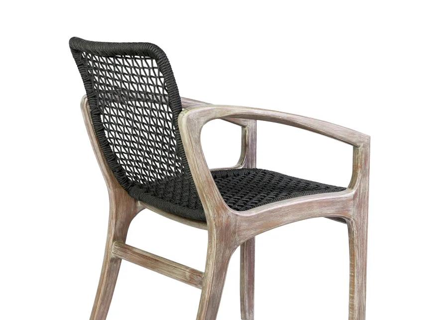 Brighton Outdoor Patio Dining Chair in Light Eucalyptus Wood and Charcoal Rope