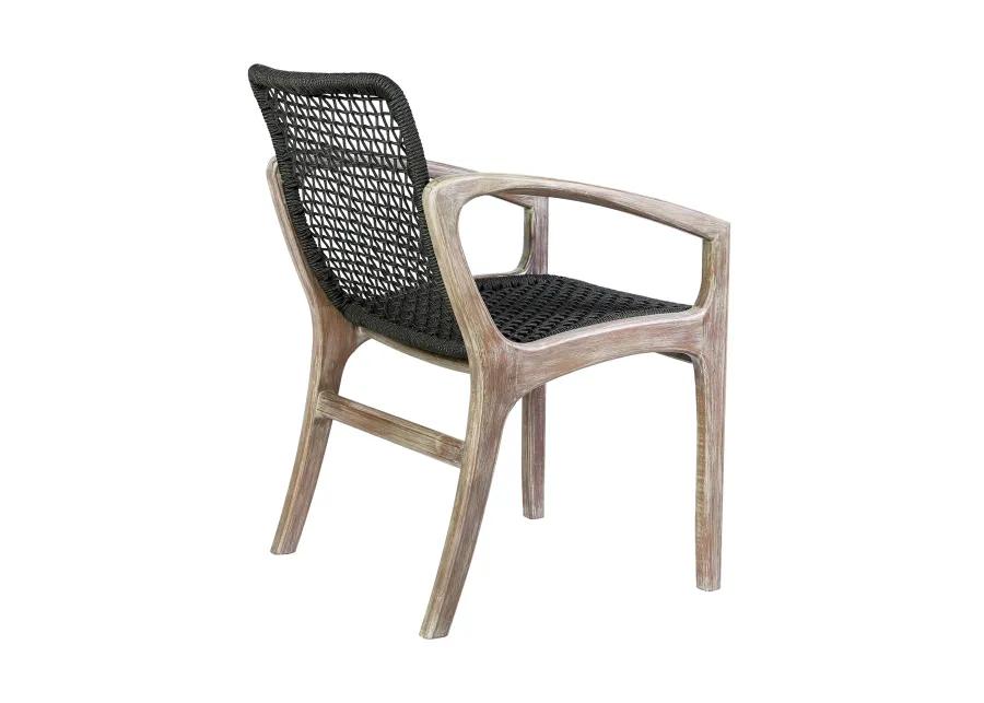 Brighton Outdoor Patio Dining Chair in Light Eucalyptus Wood and Charcoal Rope