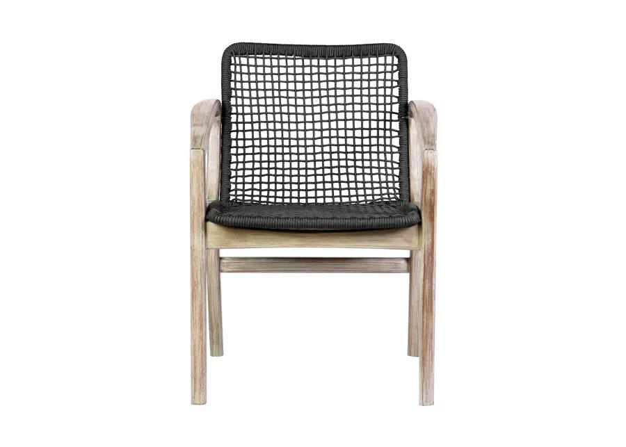 Brighton Outdoor Patio Dining Chair in Light Eucalyptus Wood and Charcoal Rope