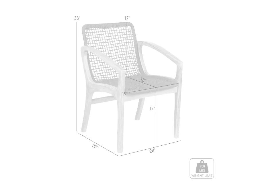 Brighton Outdoor Patio Dining Chair in Light Eucalyptus Wood and Charcoal Rope