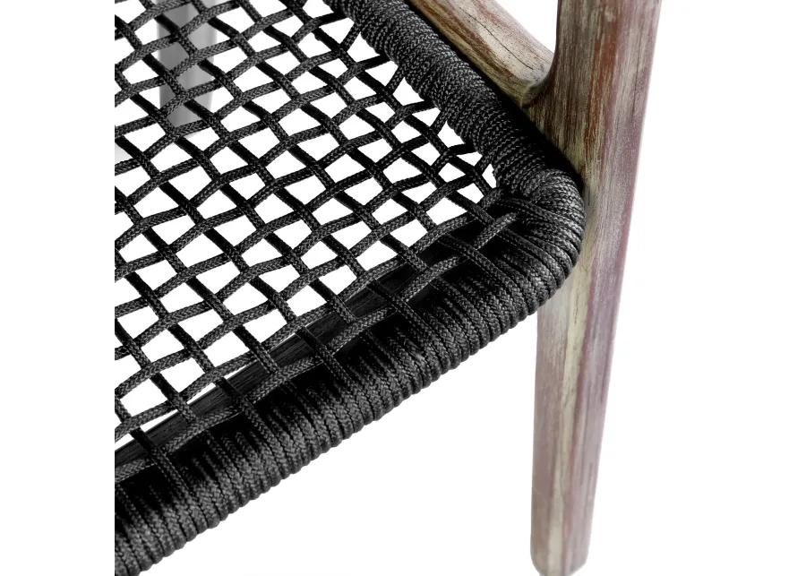 Brighton Outdoor Patio Dining Chair in Light Eucalyptus Wood and Charcoal Rope