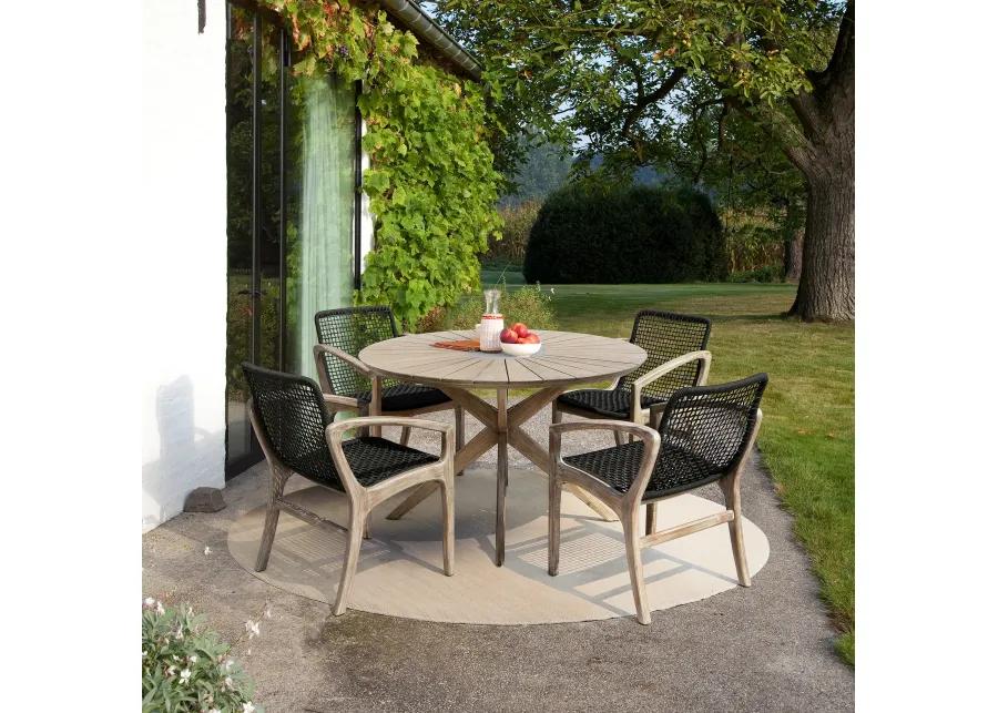 Brighton Outdoor Patio Dining Chair in Light Eucalyptus Wood and Charcoal Rope