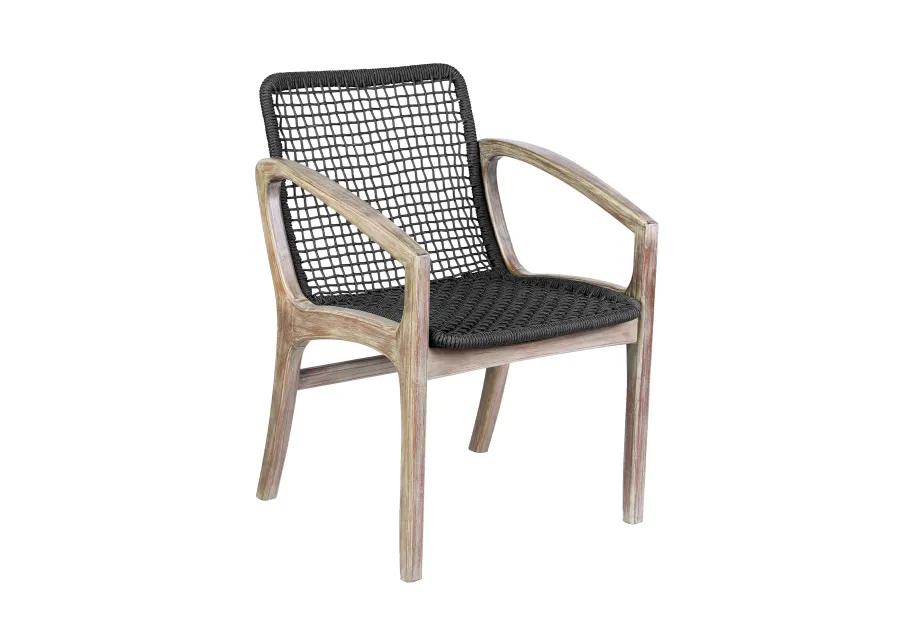 Brighton Outdoor Patio Dining Chair in Light Eucalyptus Wood and Charcoal Rope