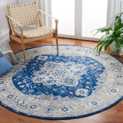 Brentwood 851 Navy / Grey 6'-7" X 6'-7" Round Round Powerloomed Rug