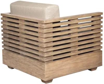 Vivid Outdoor Patio 4 Piece Conversation Set in Light Eucalyptus Wood with Taupe Olefin Cushions 