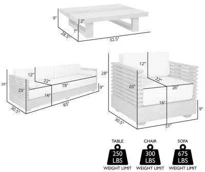 Vivid Outdoor Patio 4 Piece Conversation Set in Light Eucalyptus Wood with Taupe Olefin Cushions 